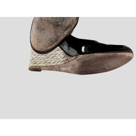 L.K. Bennett Maddox 4” Wedge Heels Black Patten Leather Jute Trim Heels Duchess - Picture 7 of 8